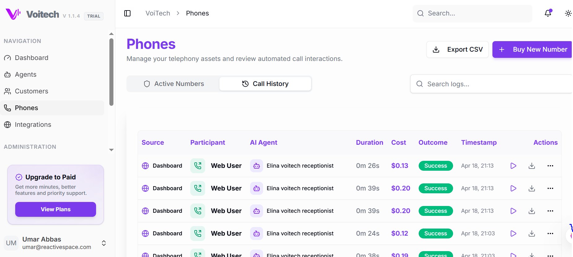 Voitech Analytics Dashboard